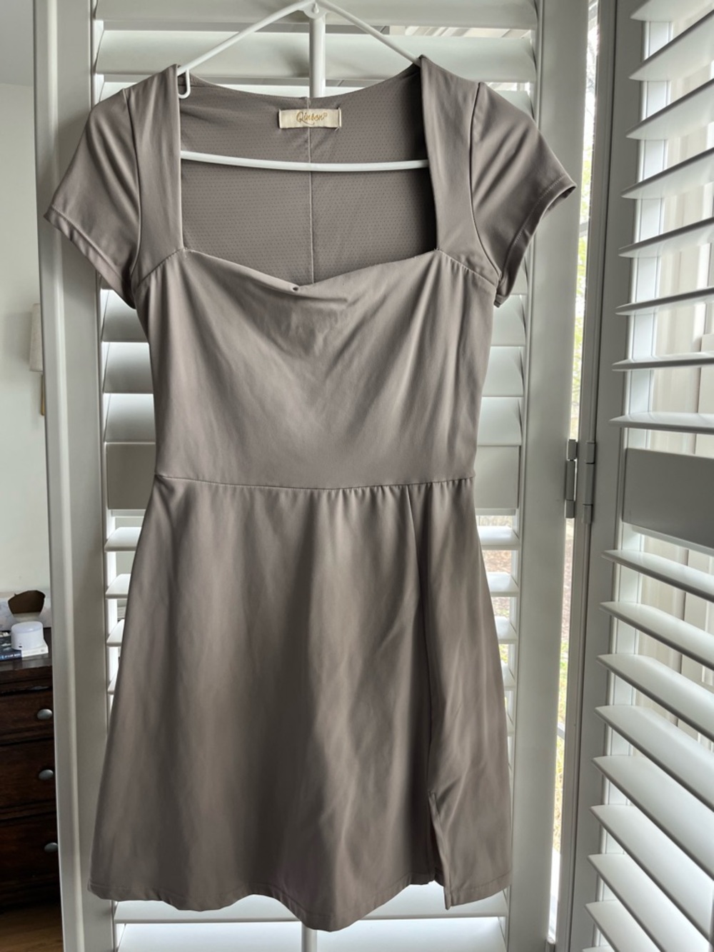 Amazon Taupe Short-Sleeve Square Neck Mini Dress